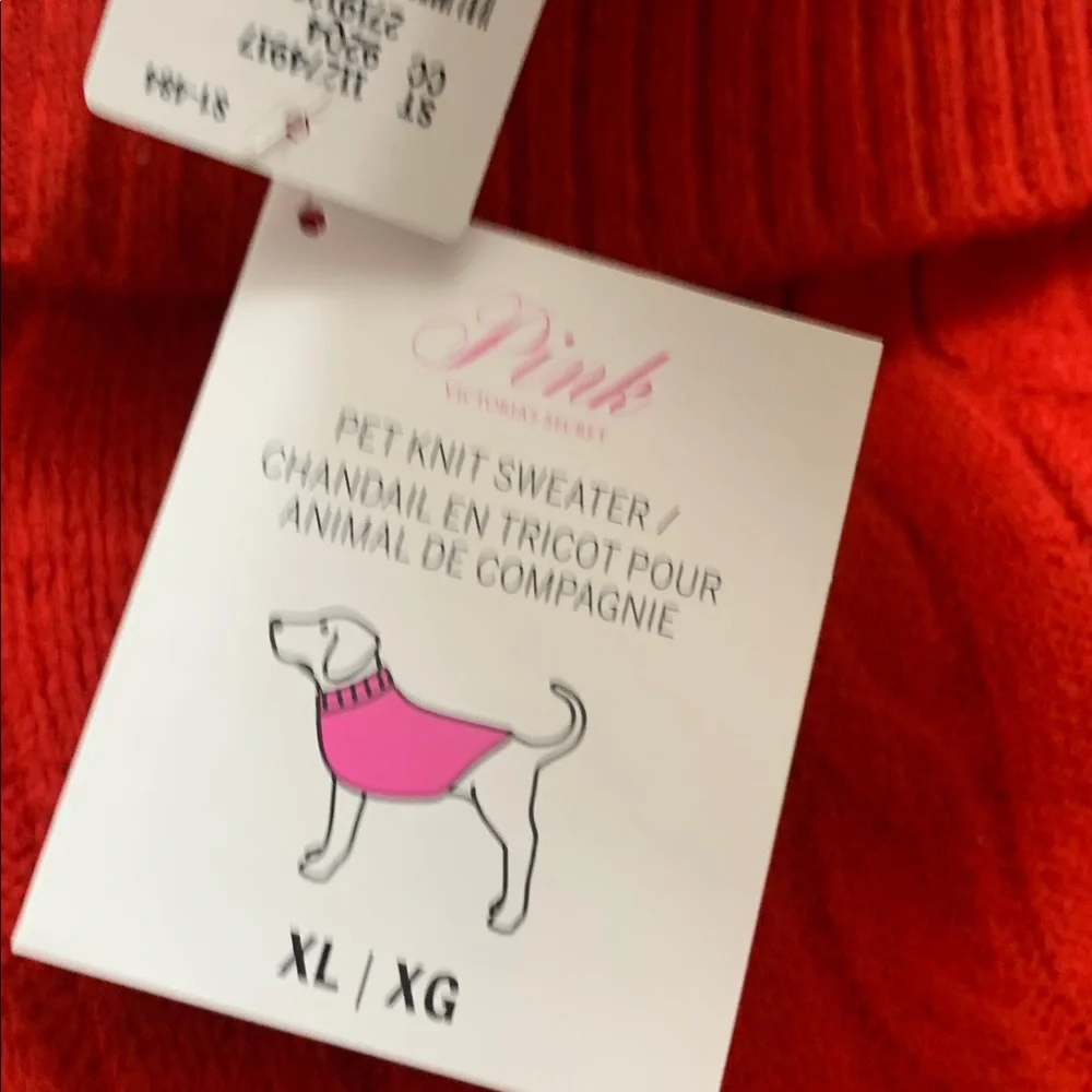Victoria's Secret Pink Red Cable Knit Dog Sweater XL